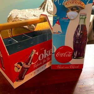 Coca-Cola silverware holder and bottle opener set